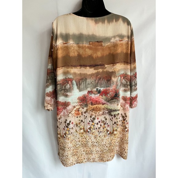 V Cristina Colorful Tunic Blouse sze L Pearls Scenery Novelty 3/4 Sleeve Chiffon - Picture 4 of 8